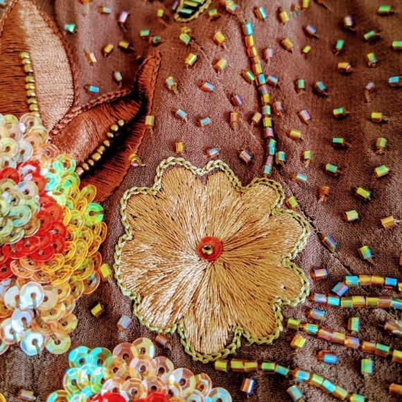 Vintage 90’s 100% Silk Dress Beaded Dress Backless Cowl Silk Slip Dress Floral - Picture 8 of 16